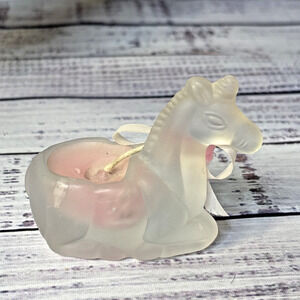 Frosted Glass Unicorn Votive Candle Holder Trinket Dish Pink Bow